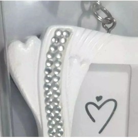 Fashion Craft Wedding Bridal Favor Gift Photo Frame Keychain White Hearts Sparkle Bling New