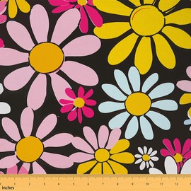 Erosebridal Retro Daisy Fabric by The Yard,Groovy Vintage Floral Upholstery Fabric for Chairs,60 70S Party Classic Pastoral Decorative Fabric,Rustic Chic Flowers Quilting Fabric,Pink Yellow,1 Yard