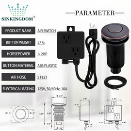 SINKINGDOM Sink Top Garbage Disposal Air Switch Kit with Long Button,Oil Rubbed Bronze (Brass Cover)