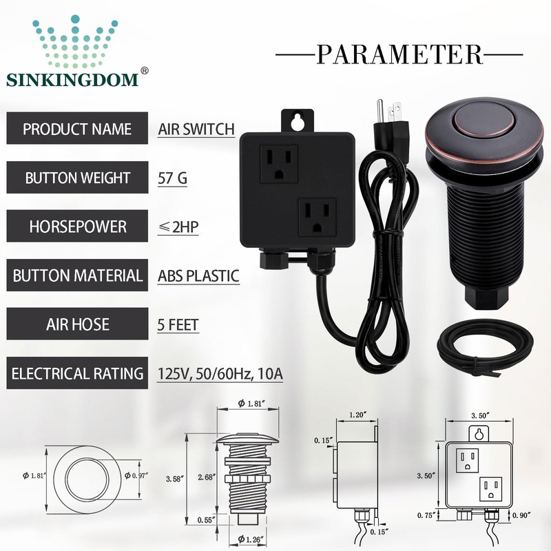 SINKINGDOM Sink Top Garbage Disposal Air Switch Kit with Long