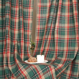 Bentrilisa Check Plaid Pattern Curtains Green Scottish Tartan Vintage Window Curtain Panel Light Filtering Farmhouse Grommet Window Drapes for Holiday Living Room Bedroom, 2 Panels, 52 x 63 Inch