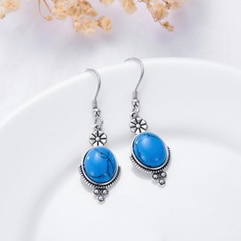 Feeot Turquoise Cross/Bohemian/Snake/Round/Teardrop/Sun/Celtic Dangle Earrings 925 Sterling Silver Earrings Jewelry for Women Turquoise Earrings Hoop Earrings for Mother Mama Friend, Sterling Silver,