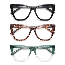 3-Pack Oversized Reading Glasses Cat Eye For Women Stylish Ladies Designer Reader Eyewear AM6129 (+2.00 C1+C3+C4)