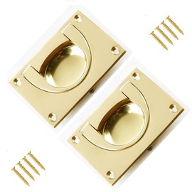 TERF® Traditional Vintage Polished Brass Flush Drop Pull Handle 90mm Face Fix Handle Including Fixing Screw for Use Window Cupboard Cabinet Wardrobe Door Gate - Pack of 2