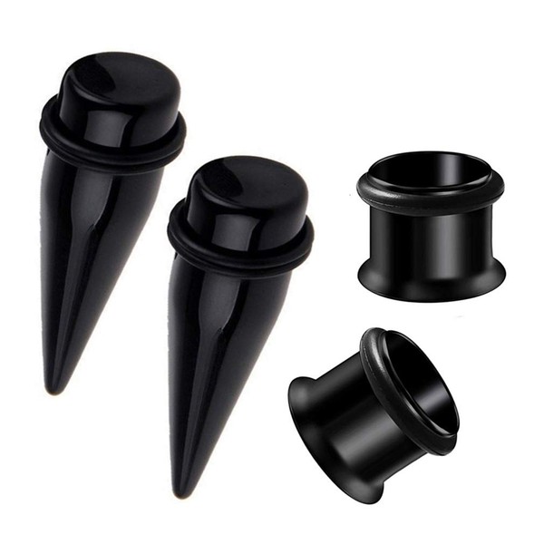 HEKEUOR 1/2" 12mm Black Acrylic Tapers + Stainless Steel Black