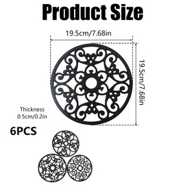 Trivet Mat Silicone Round Hollow Floral Pot Mat Heat Resistant Non-Slip Kitchen Table Pad Home Dining Countertop Decoration for Hot Dishes Pots Pans Teapot (6)