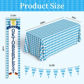 Oktoberfest Decorations Kit - White and Blue Oktoberfest Tablecloth, Oktoberfests Door Banner, Pennant String Flag Suitable for German Beer Festival Party