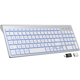 SABLUTE Wireless Keyboard with 7 Colored Backlits, Rechargeable Silent Compact Cordless Computer Keyboard with Low Profile Quiet Light Up Keys for Windows, PC, Linux, Chrome, Mac (Silver)