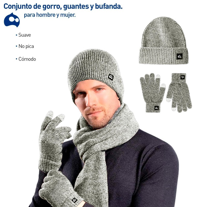 Bluelander Kit Gorro, Bufanda, Guantes Pantalla Tactil, Termicos, Frio para