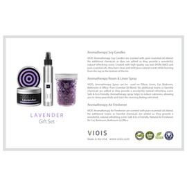 VIOIS, Aromatherapy Soy Candles, Room & Linen Spray & Car Air Freshener. Pure Essential Oil Blend. (Lavender / 3 Pack)
