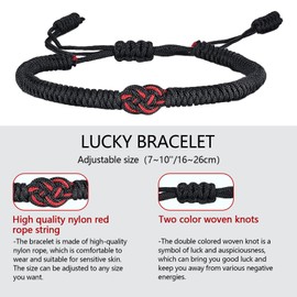 Glücks-und Schutz-Armband, rote String-Armband für Männer Frauen, Hand geflochtene Seil Thread, Surfer Armband für Mädchen Sohn Teenager (schwarzer knoten, 1 PCS)