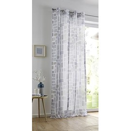 Kutti Glen White Curtain Semi-Transparent Curtain with Eyelets Silver Modern Curtain for Curtain Rods Printed Design Grey Beige Taupe Polyester Easy Care W 135 x H 145 cm (Pack of 1)
