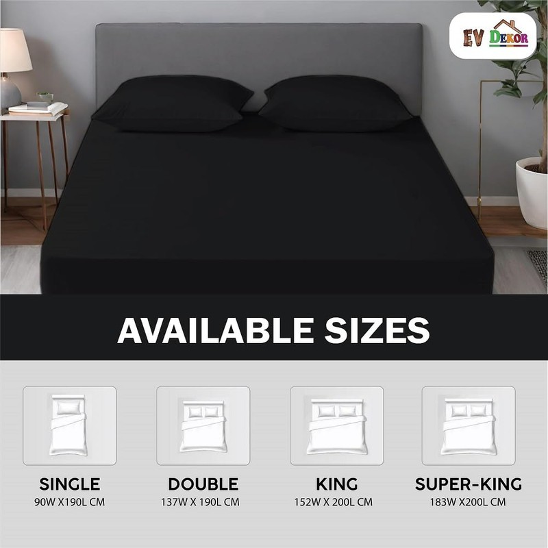 EV Dekor®MF123 Fitted Sheet Double, Black - Deep Pocket Bedsheet
