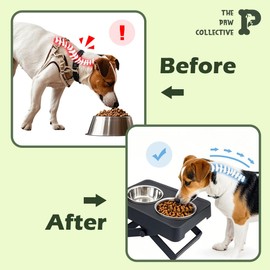 The Paw Collective Elevated Dog Bowl, Adjustable Height, Stainless Steel Raised Water Food Bowl, Non-Slip Dog Feeder for Large Medium Dogs Adjusts from 3" to 10", Black, Easy to Clean