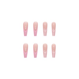 MERVF Long Press on Nails Coffin Fake Nails Pink French Tip Ballerina Glue ons Ombre Acrylic Glossy 24pcs False Nail