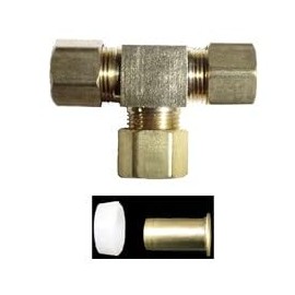 1/4" Brass Compression Tee w/Plastic Sleeve and Tube Insert for Poly Tubing (11 PK)