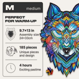 UNIDRAGON Wooden Jigsaw Puzzles Majestic Wolf 185 Pieces M