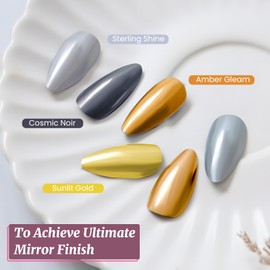 U-Shinein Metallic Gel Nail Polish Set, 4*7ml Mirror Chrome Gel Nail Polish, Upgraded Metal Gel Polish, Long-Lasting Mirror Shine Effect Metallic Nail Gel Soak Off UV/LED DIY Nail Art Home Nail Salon
