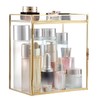 Glass Perfume Organizer Case Gold Cologne Holder with Vanity Tray