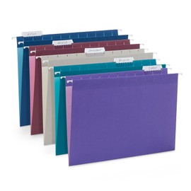 Blue Summit Supplies Hanging File Folders, 25 Pack, Letter Size, Assorted Jewel Tone Colors, 1/5 Cut Adjustable Tab Inserts, Designed for Color Coded File Organization, File Folders for Filing Cabinet