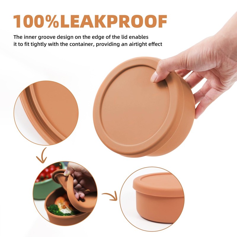 XU&PEIQI 24oz Silicone Food Storage Containers,Round Bowls with Lids -