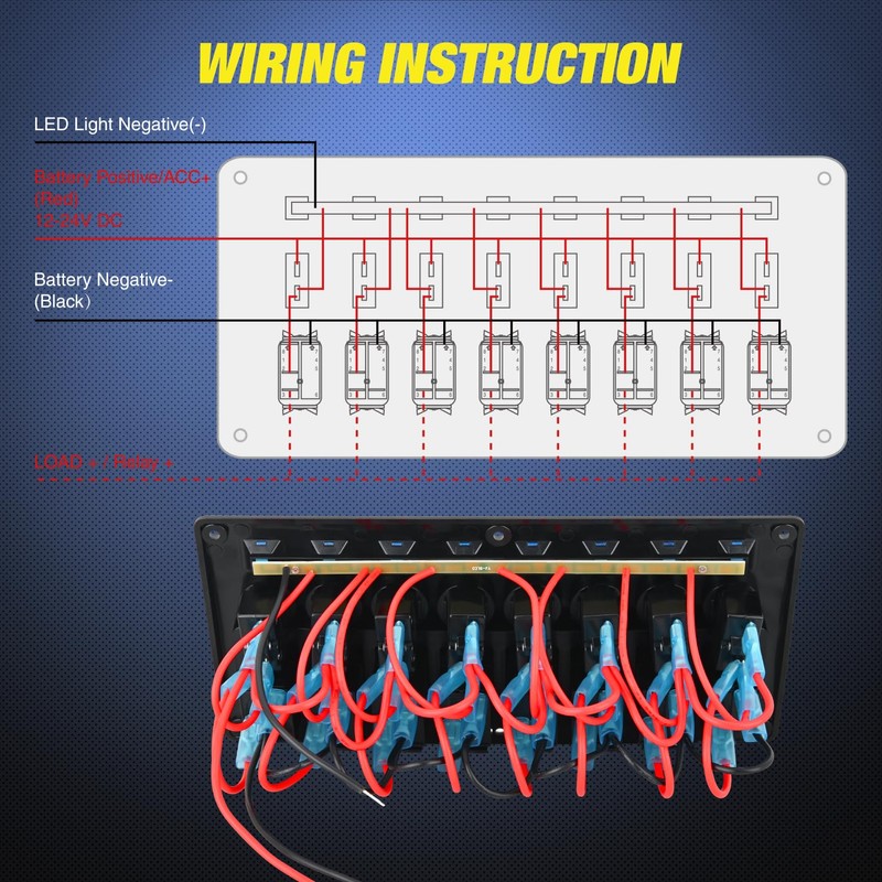 Nilight 8 Gang Rocker Switch Panel Waterproof Pre-Wired Marine with