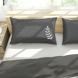 RANZNAZ Embroidered Pillow Cases Queen Size Set of 2, Brushed Microfiber Super Soft, Elegant Embroidery Pillowcases, Grey 20x30 Inches Pattern 4