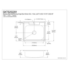 Kingston Brass GKTS252281 Studio Drop-in Kitchen Sink, 25-Inch × 22-Inch × 8-Inch, Brushed