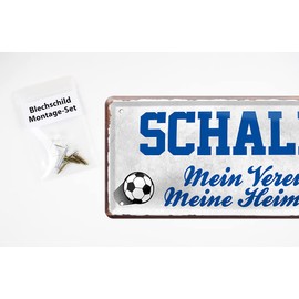 Schalke Fan Tin Sign – Retro Football Sign – Decorative Fan Item for Living Room Children's Room Workshop – Great Gift Idea for Large and Small Schalke Football Fans – 28 x 12 cm