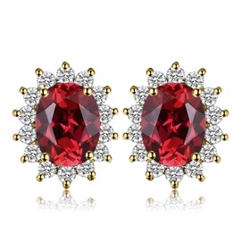 JewelryPalace Princess Diana Kate Middleton Class Gemstone Birthstone Genuine Red Garnet Stud Earrings for Women, 14k Yellow Gold Plated 925 Sterling Silver Earrings for Women, Earings Set