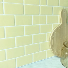 Alwayspon 10 Sheets 3D Peel and Stick PVC Backsplash Tiles, 12"x6" Self-Adhesive Wallpaper Wall Tile Stickers Stick on Subway Tiles for Kitchen Bathroom, Goose Yellow
