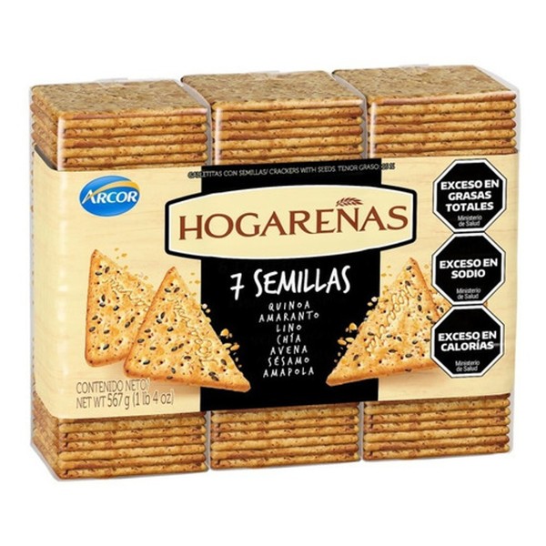 Arcor Hogareñas 7 Semillas Wholegrain Crackers with Seeds Quinoa, Amaranth,  Wheat, Sesame,  Chia, Oats & Poppy, 189 g / 6.6 oz tripack