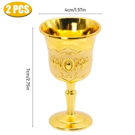 JJQHYC 2 Pieces Golden Goblet Small Chalice Decoration Medieval Gifts Classy Goblets Vintage Chalice for Communion, Christmas and Anniversary