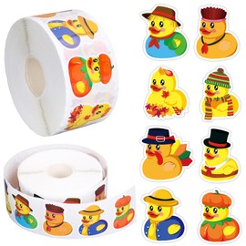 Whaline 1000Pcs Fall Stickers Rolls for Kids Thanksgiving Rubber Duck Sticker Self-Adhesive Fall Cartoon Yellow Duck Label for Gift Packing Envelope Water Bottle Scrapbook Decor Autumn Party Supplies
