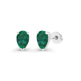 925 Sterling Silver 6x4mm Pear Cut Created Green Emerald May Birthstone Screwback Stud Earrings