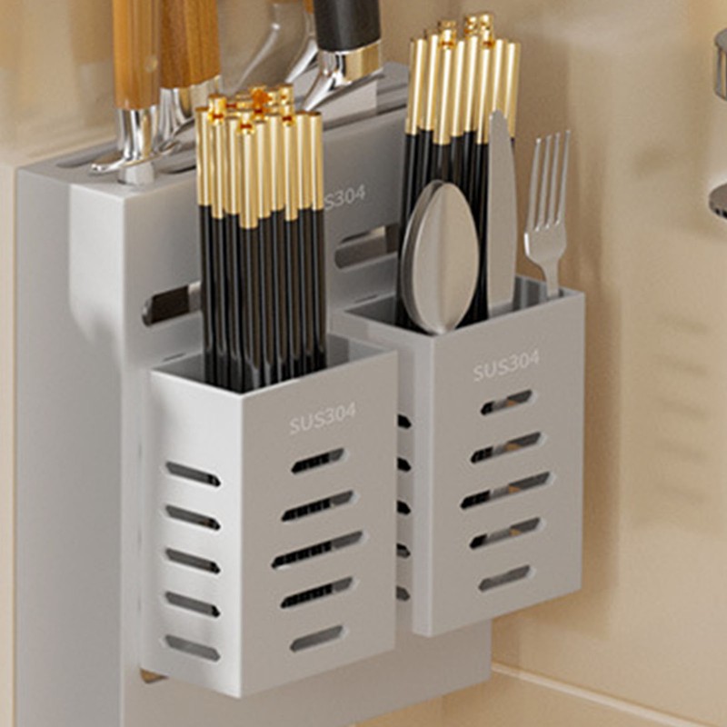 Utensil Holder Stainless Steel Wall Mount Chopstick Draining Storage Shelf