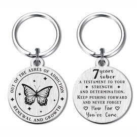 7 Years Sobriety Gifts for Men Women - 7 Year Sober Gift Keychain - 7 Year Sober Chip with Butterfly Design