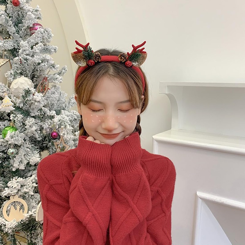 Caiguoer Christmas Headband Antlers Headband Flower Pineal Headband for Women