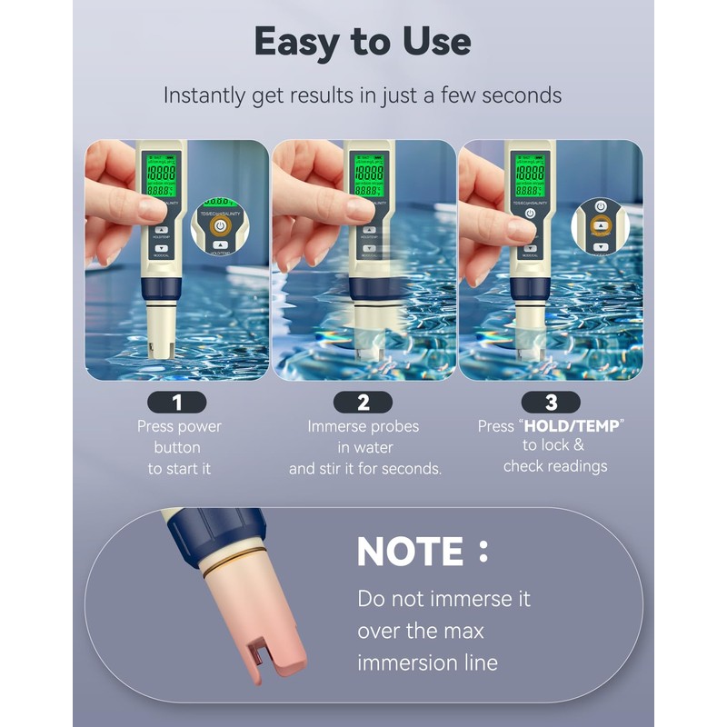 Pawfly Pool Salt Tester & pH Meter, 5 in 1