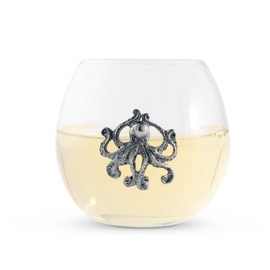Vagabond House Octopus Stemless Wine Glass, Perfect for Red/White Wine, Hand Blown Premium Crystal with Coastal Style, 3.25" Tall, 12 oz - A Nautical Touch to Your Table Setting - Sold as Single Glass