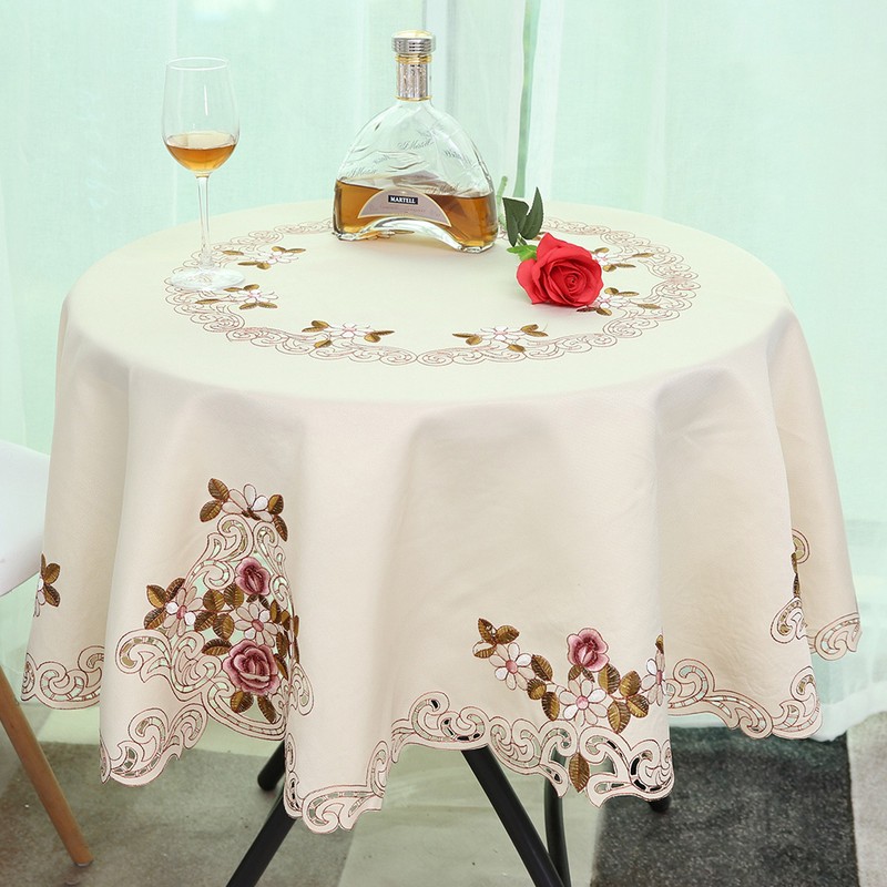 Round Red Floral Flower Embroidered Table Runner Tablecloth Cutwork Table