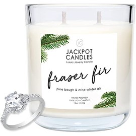 Jackpot Candles Fraser Fir Candle with Ring Inside (Surprise Jewelry Valued at 15 to 5,000 Dollars) Ring Size 5