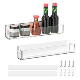 SKTMH 2Pcs Acrylic Spice Rack Organizer Clear Spice Rack Organizer Wall Mounted Acrylic Spice Shelf Seasoning Rack with Nano Double Sided Tape Spice Shelf Organization for Kitchen Cabinet Pantry