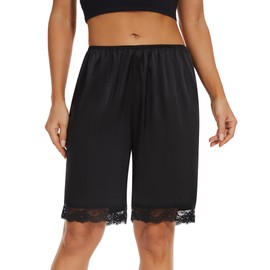 MANCYFIT Bloomers for Women Satin Pettipants for Under Dresses Culottes Slip 9" Inseam Half Slip Shorts Black Large