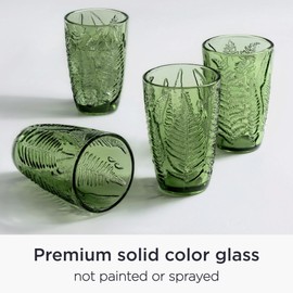 Green Drinking Glasses Set Of 4-12 Oz Hand Blown Vintage Drinking Glasses, Boho Aesthetic Antique Glassware, Colored Cute Glass Cups, Textured Highball Water Tumbler, Unique Retro Drinkware Gift