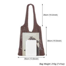 Ovida Women Cute Crochet Beach Tote Bag Large Mesh Beach Tote Knitted Shoulder Handbags Hollow Out Crocheted Bags