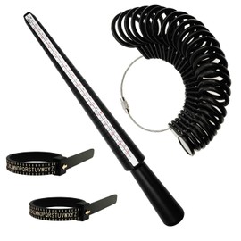 LIPIODOL Ring Size Measuring Tool Set with Four Size Ring Stick Jewelry Mandrel UK Size D-Z US Size 2-15, Ring Sizer Guage & Ring Sizer Belts for Jewelry Making and Ring Size Measurement(Black)