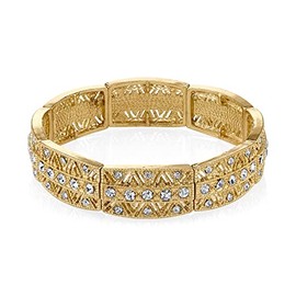 1928 Jewelry Art Deco Rectangular Multi Clear Crystal Stretch Bracelet, Gold