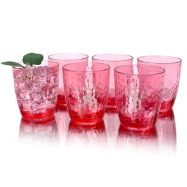 Yanglonghui 26-Ounce Plastic Tumblers (Set of 6), Reusable Plastic Mugs, BPA-Free Acrylic to Drink Mugs, Shatter Resistant, Textured Interior, Dishwasher Safe (Red, 15 Ounce)