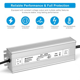 24V 200W LED Power Supply, IP67 Waterproof LED Driver, AC 110V to DC 24 Volt 8.3A Low Voltage Transformer Converter for Outdoor LED Strip & Landscape Lighting, 3-Prong Plug with 3.3FT Cable